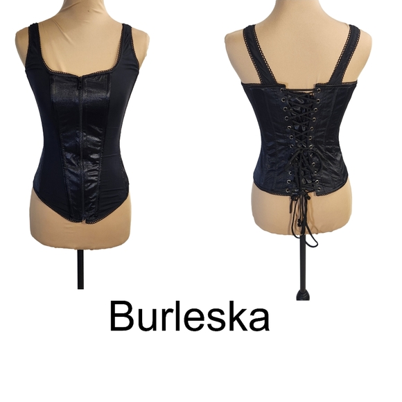 Burleska NWT Black Corset  Front Zip Up Back Lace Up Top Size Xs To Small 34 - Picture 1 of 17